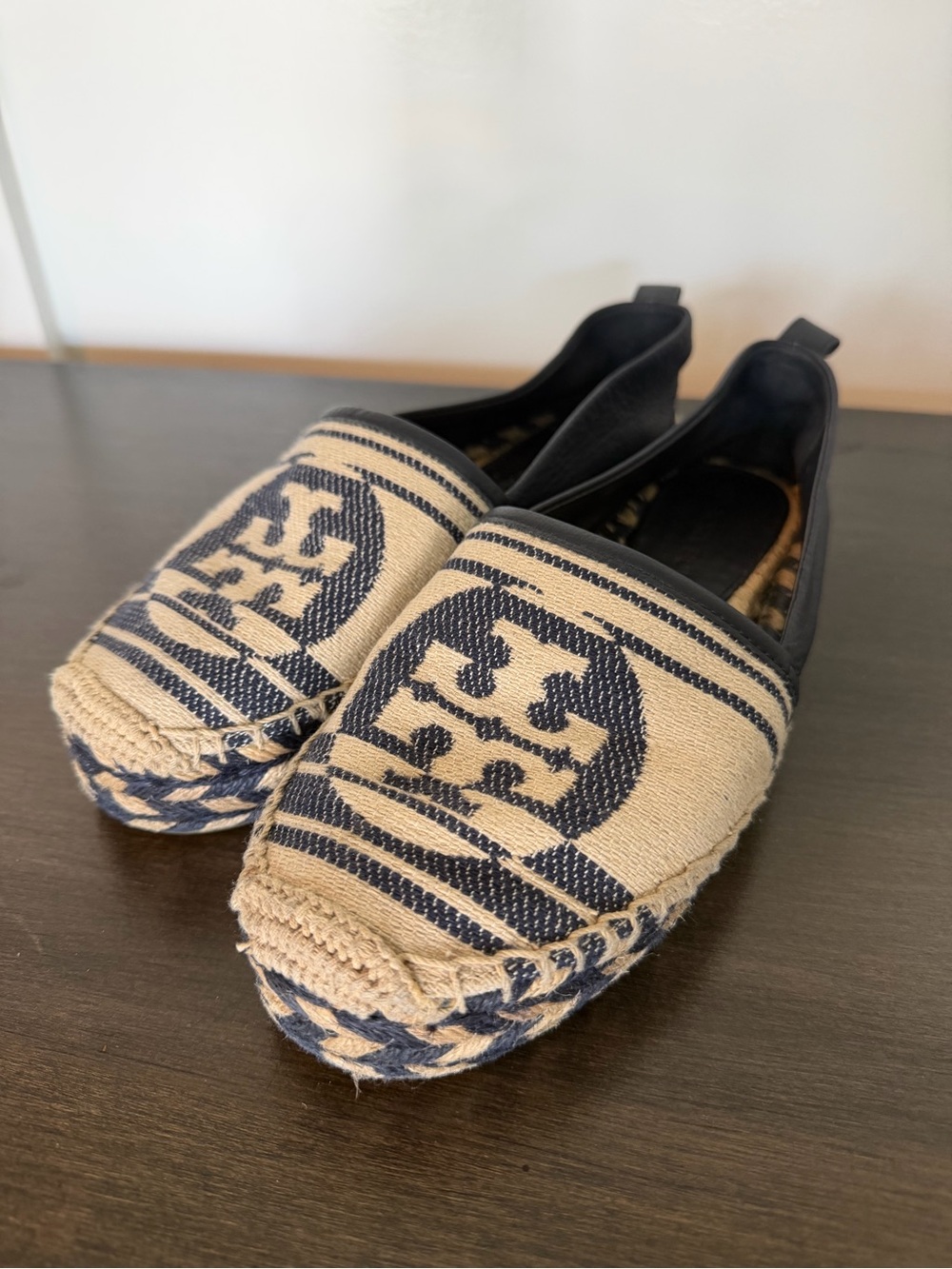 Tory Burch Women's Beige & Navy Espadrille Slip-On Shoes